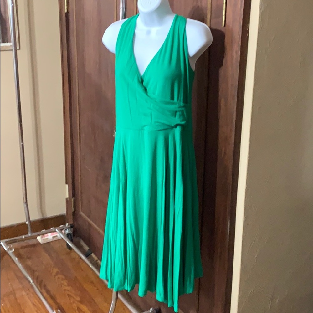 Green V neck midi dress